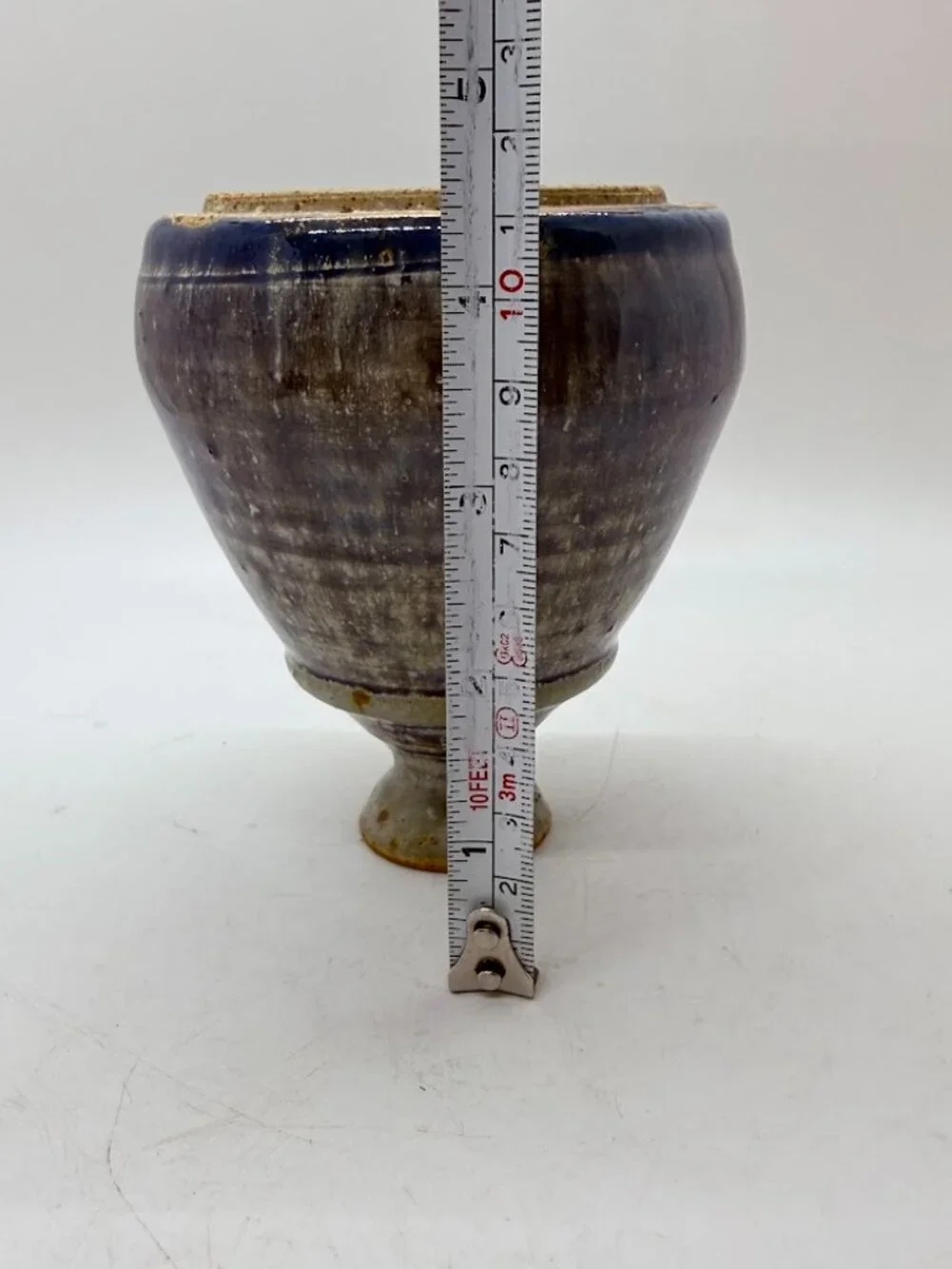 Studio Art Pottery Bud Vase Weed Pot Blue Purple Drip Stoneware Signed 4.5